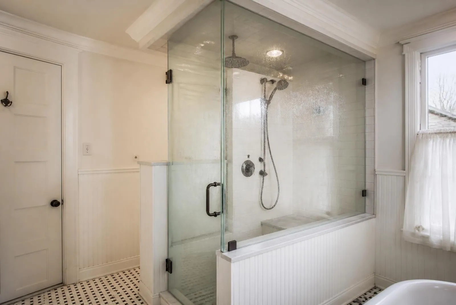 Illustrative design rendering of a steam shower enclosure for a Spring Lake Victorian bathroom